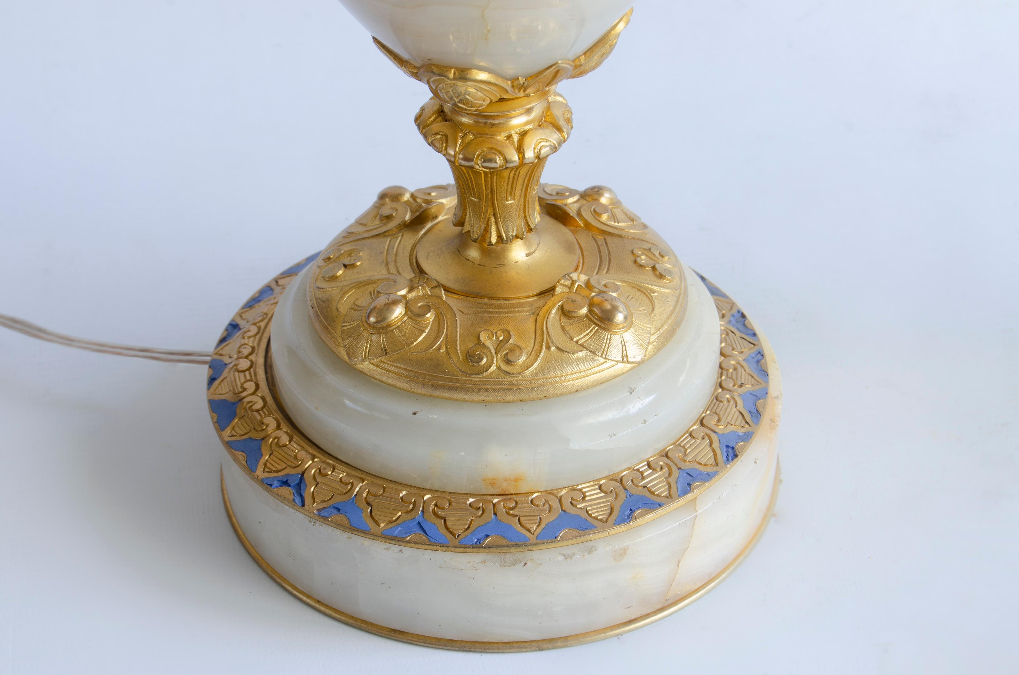 French Pair of Napoleon III Lamps marble and enamel For Sale