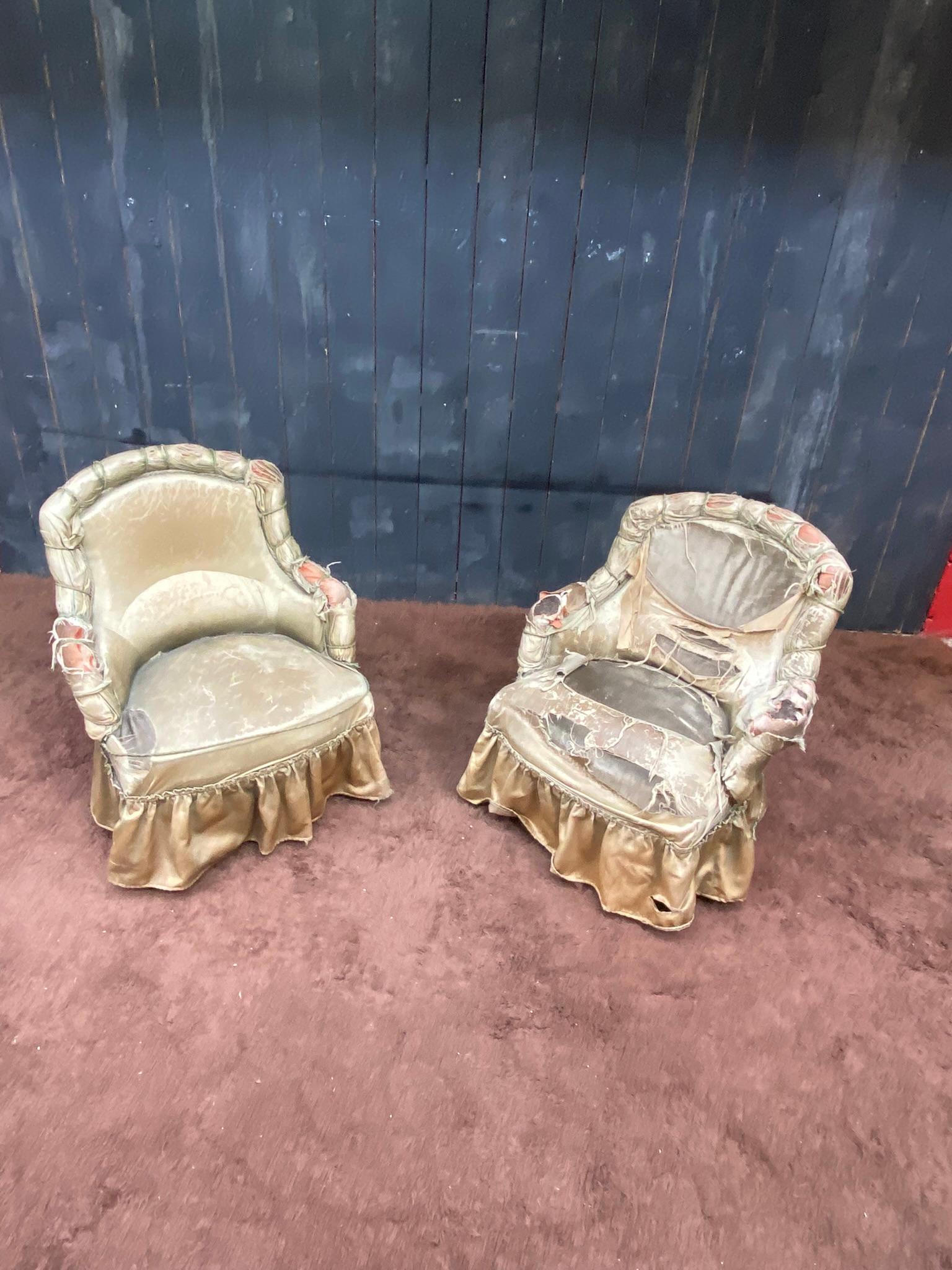 Napoleon III Pair of Napoléon III Low Chairs to Cover For Sale
