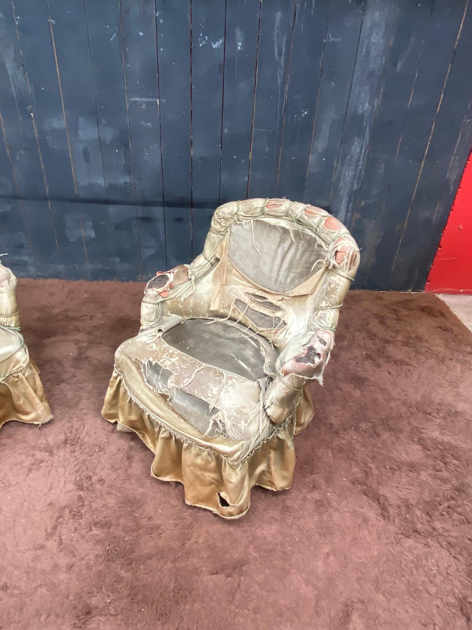 French Pair of Napoléon III Low Chairs to Cover For Sale