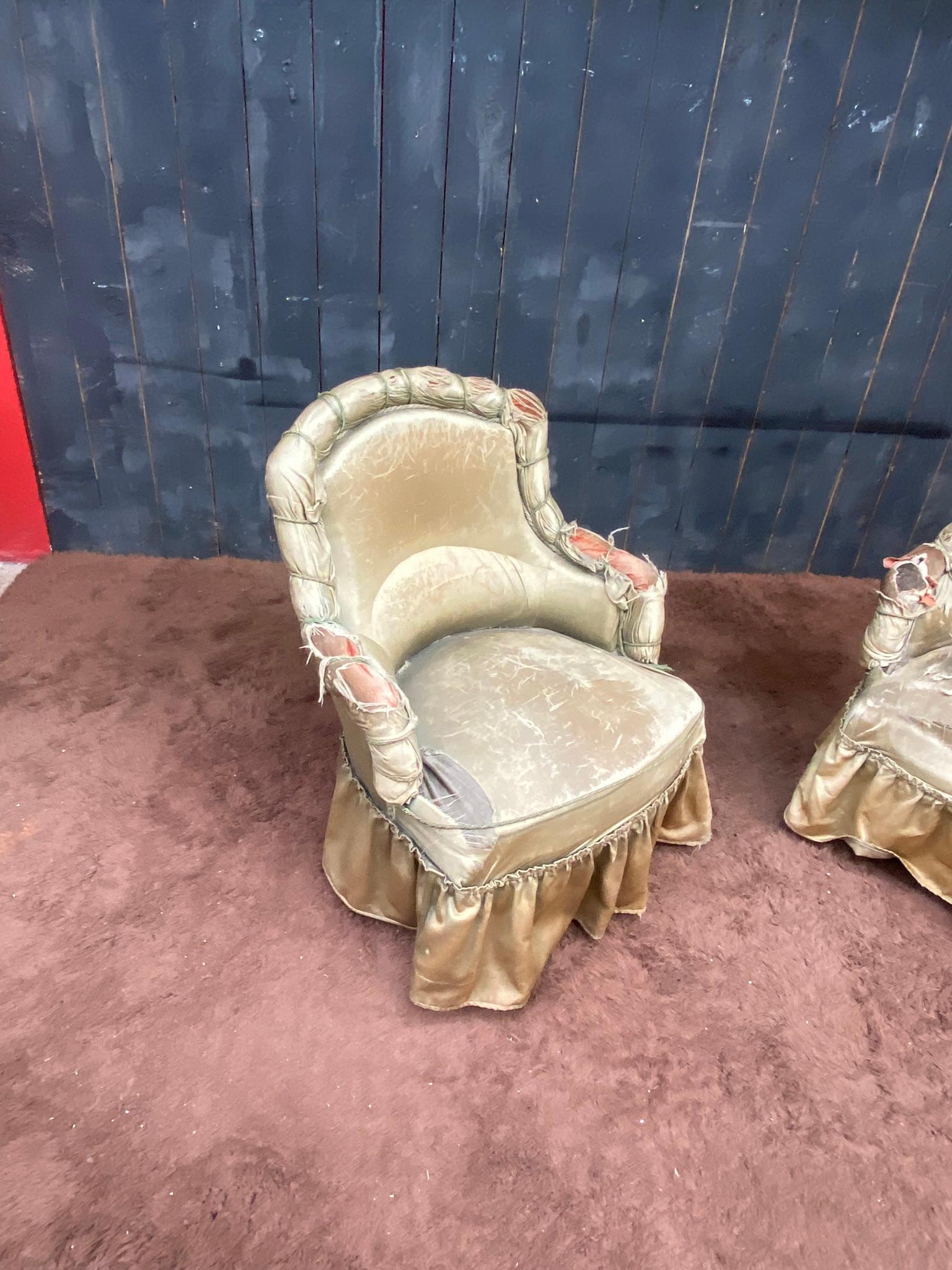 Pair of Napoléon III Low Chairs to Cover In Fair Condition For Sale In Saint-Ouen, FR
