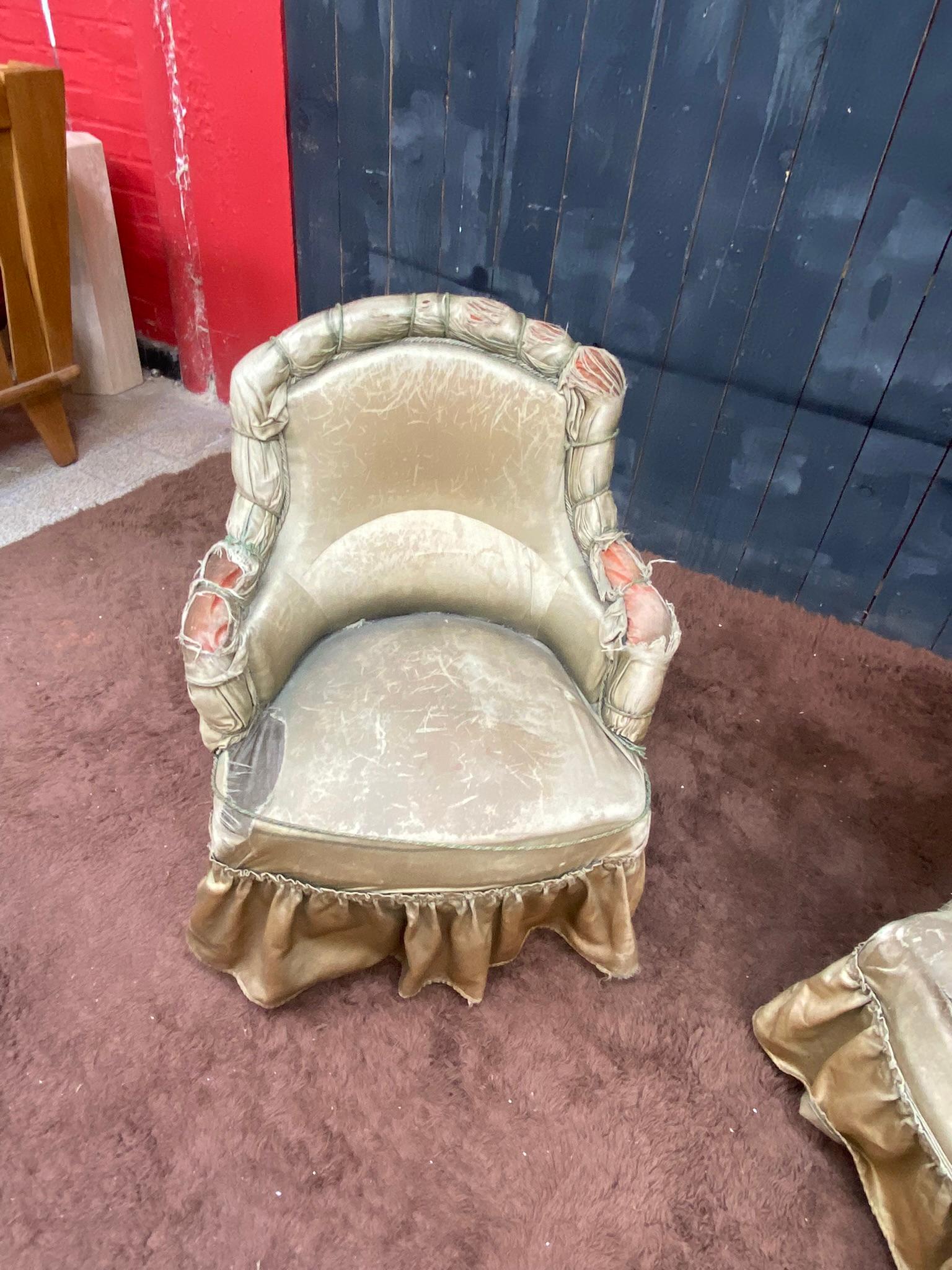 Mid-19th Century Pair of Napoléon III Low Chairs to Cover For Sale