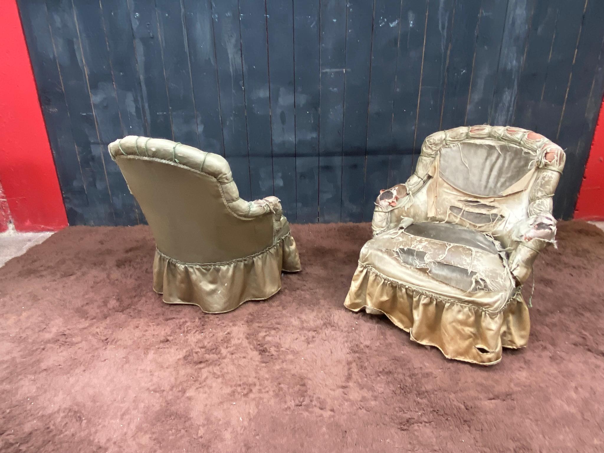 Pair of Napoléon III Low Chairs to Cover For Sale 1