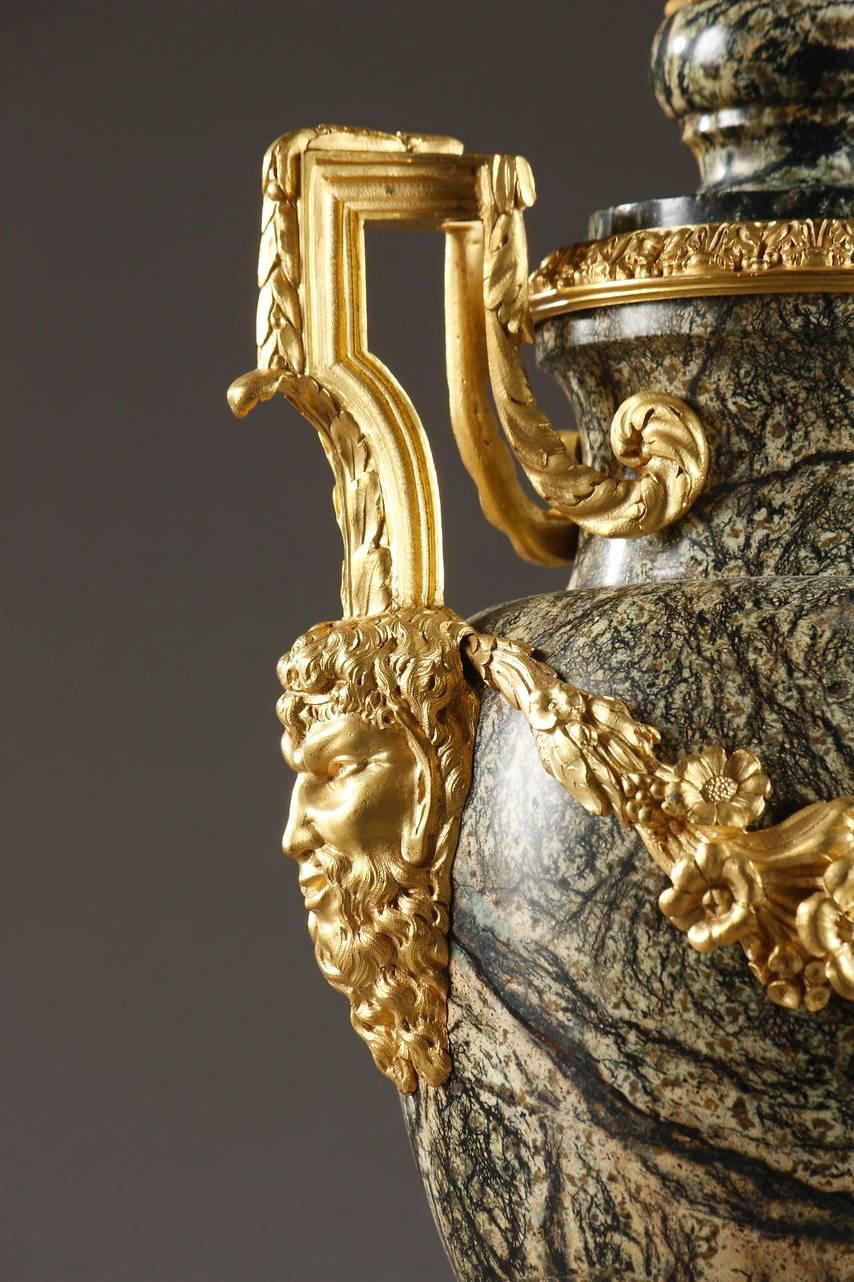 Late 19th Century Pair of Napoleon III Marble and Gilt Bronze Vases, 19th Century For Sale