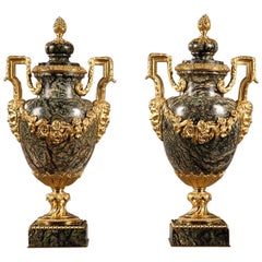 Pair of Napoleon III Marble and Gilt Bronze Vases, 19th Century