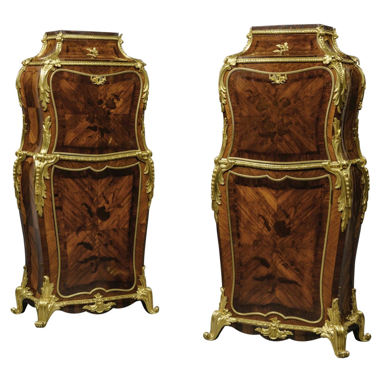 Pair of Napoleon III Marquetry Inlaid Secrétaires Abbatant For Sale