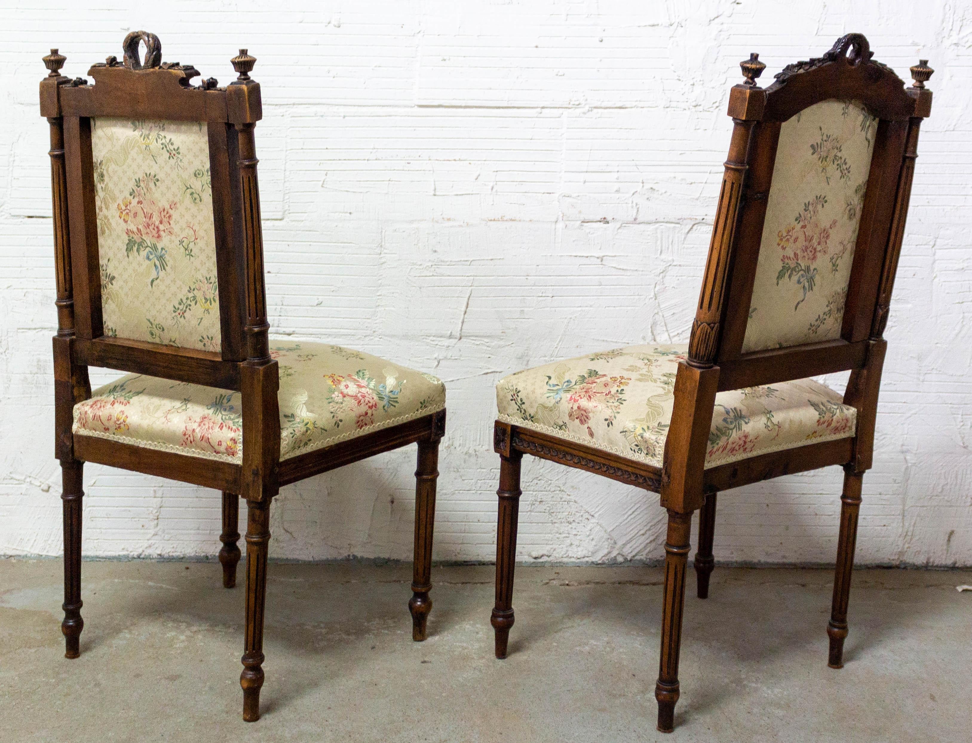Pair of Napoleon III Oak Chairs Upholstered French, Late 19th Century 1