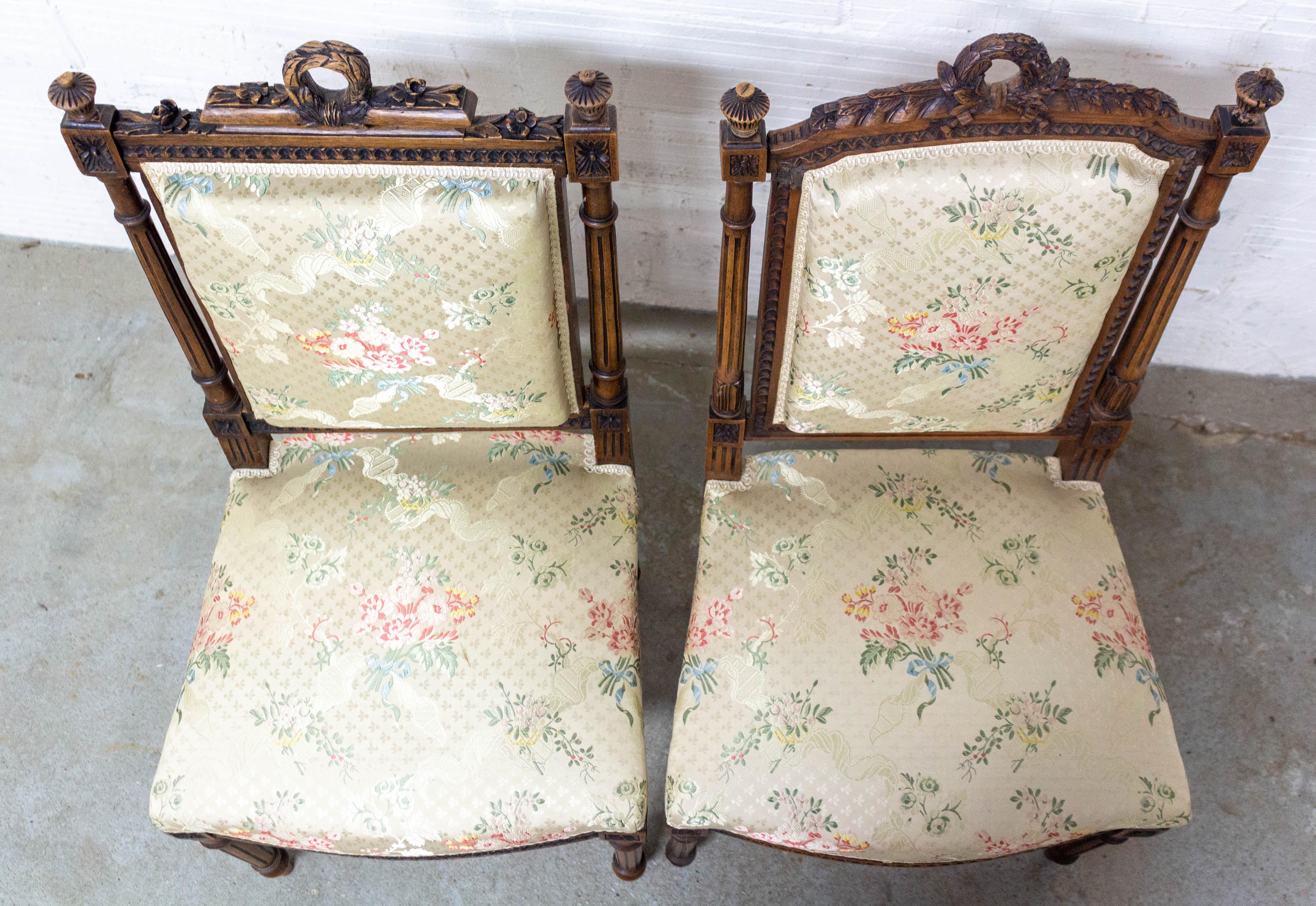 Pair of Napoleon III Oak Chairs Upholstered French, Late 19th Century 2