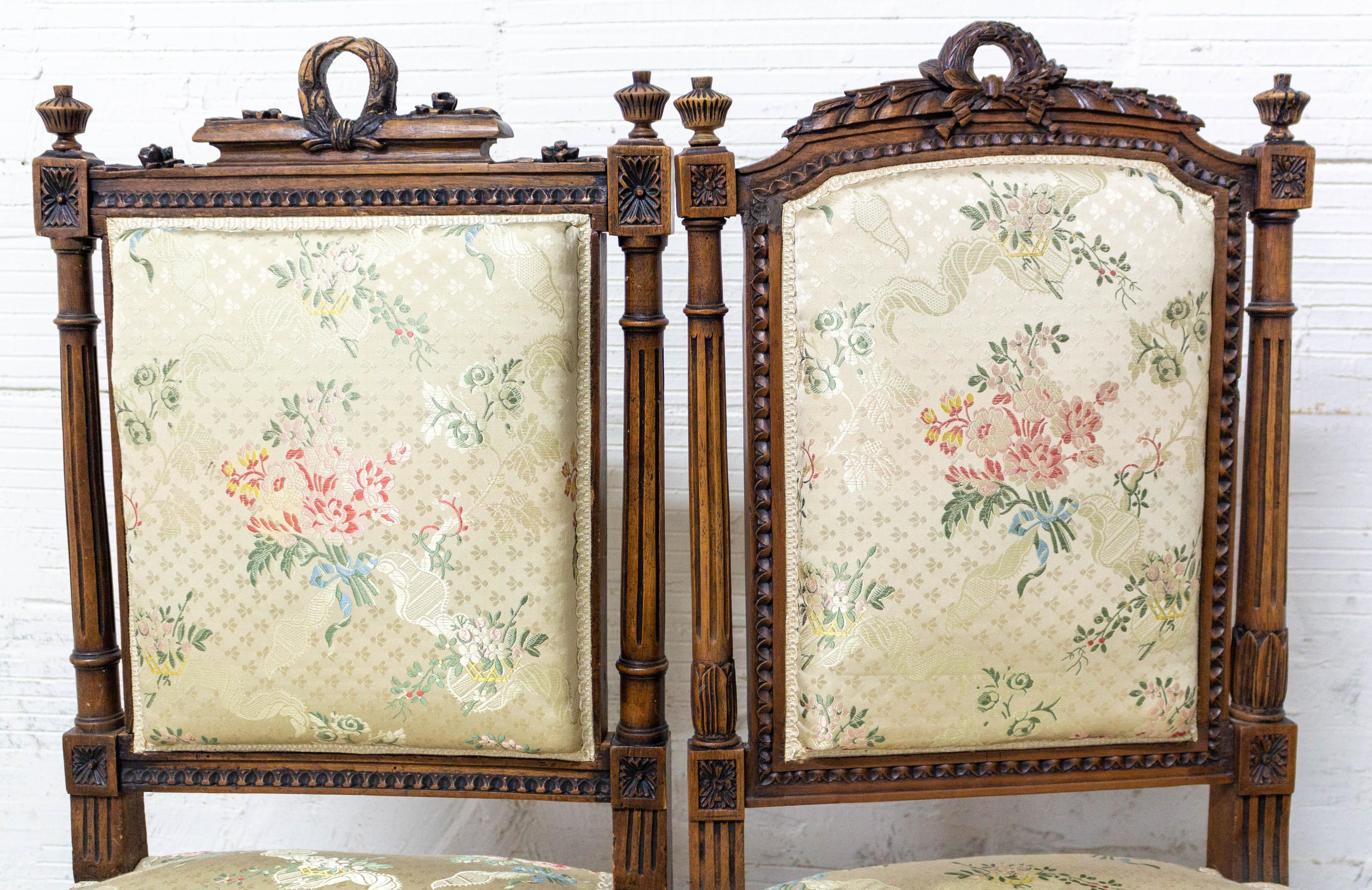 Pair of Napoleon III Oak Chairs Upholstered French, Late 19th Century 3