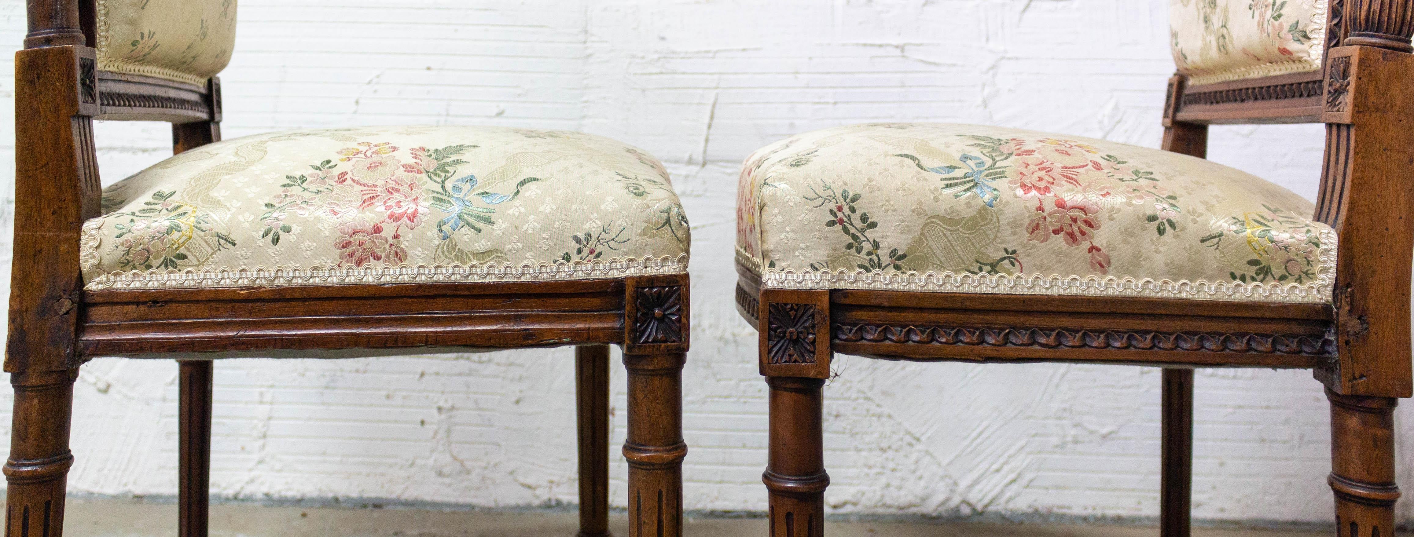 Pair of Napoleon III Oak Chairs Upholstered French, Late 19th Century 4