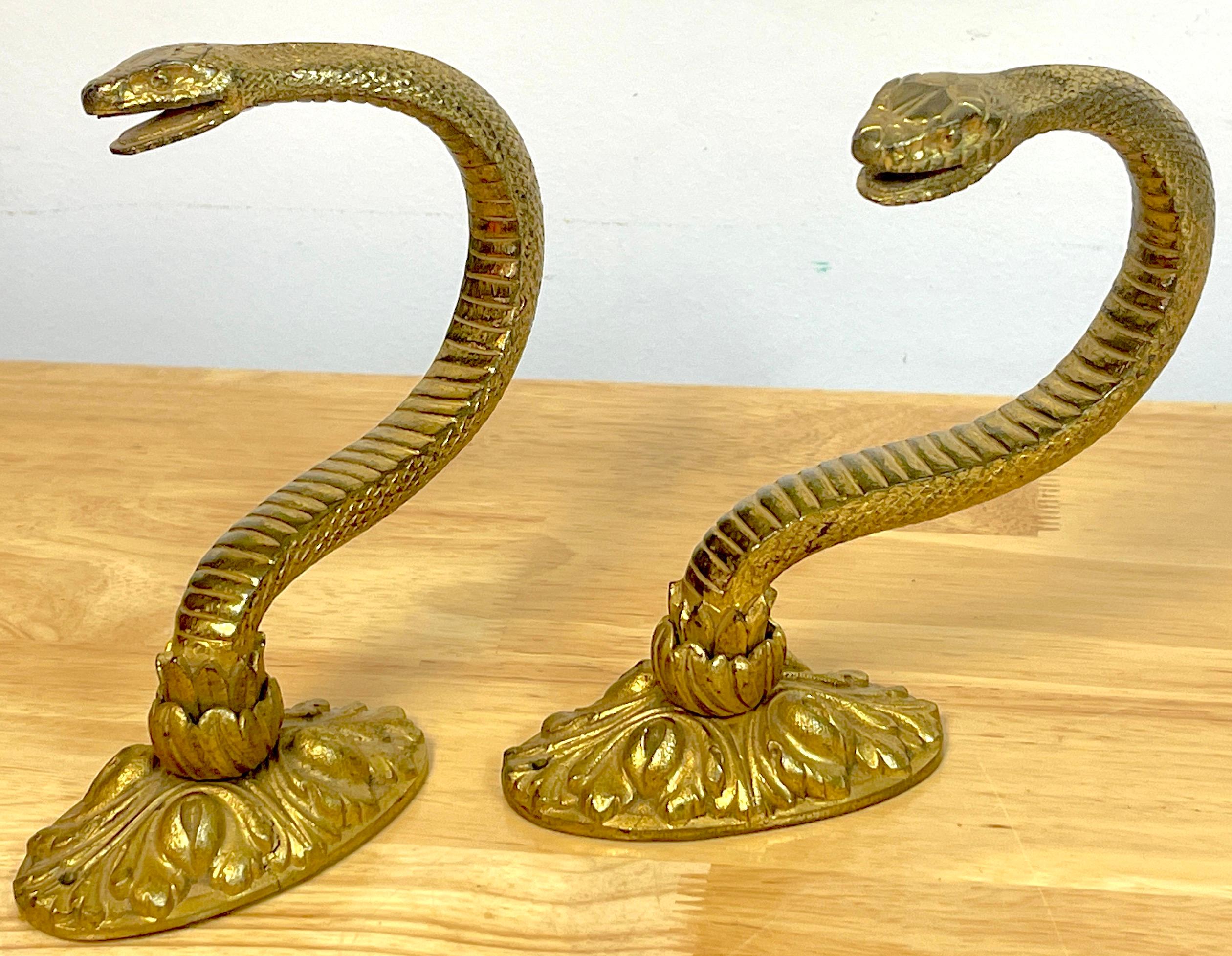 Pair of Napoleon III Ormolu Serpent handles, Signed 'P.D' Each one realistically cast and modeled a serpent, on a acanthus base, foundry stamped 'P.D'
Each handle measures 7