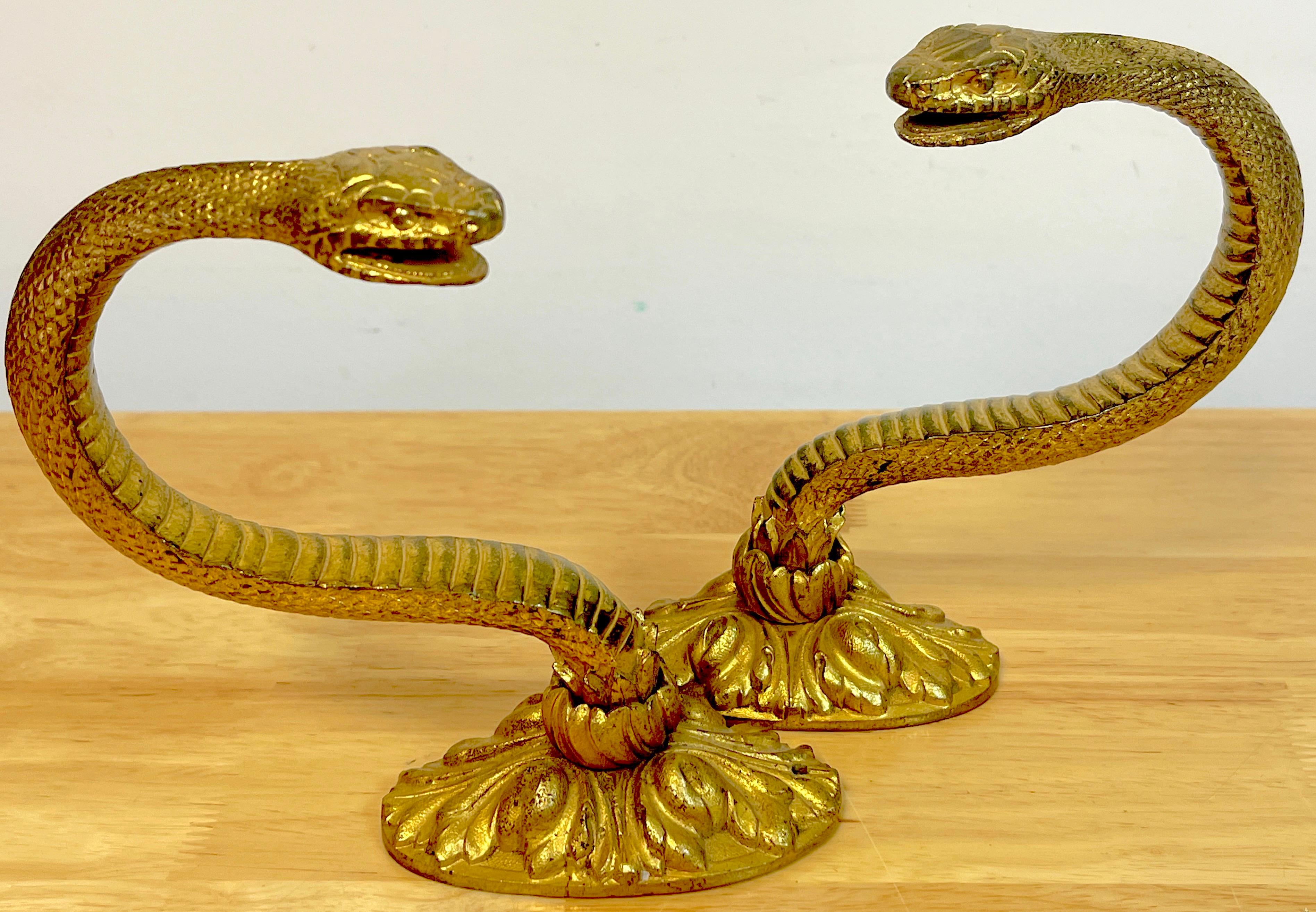 French Pair of Napoleon III Ormolu Serpent Handles, Signed 'P.D'