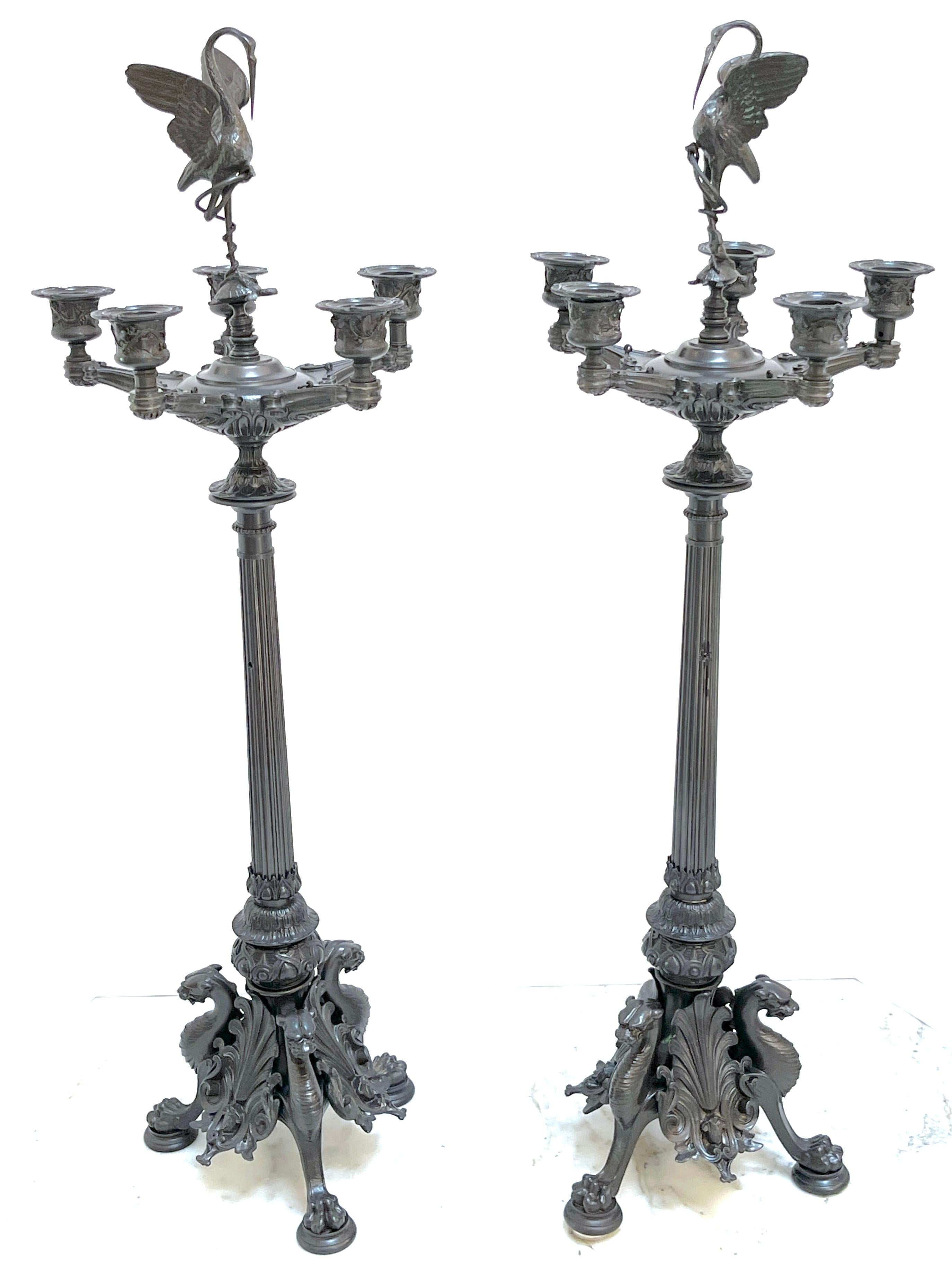 Pair of Napoleon III Patinated Bronze Patina 5-Light Candelabra, France C 1870s For Sale 5