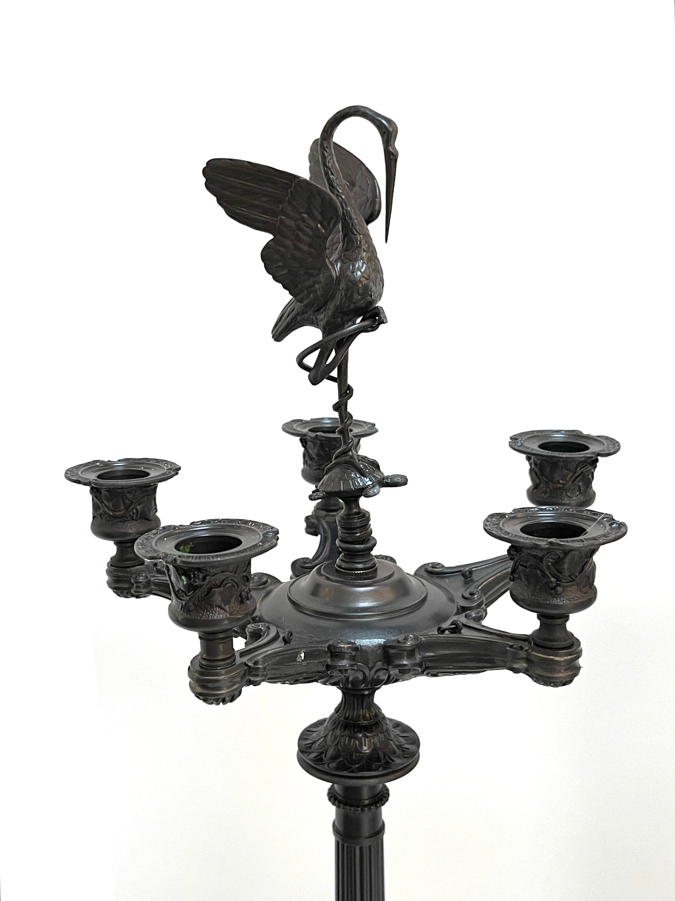 Pair of Napoleon III Patinated Bronze Patina 5-Light Candelabra, France C 1870s For Sale 6