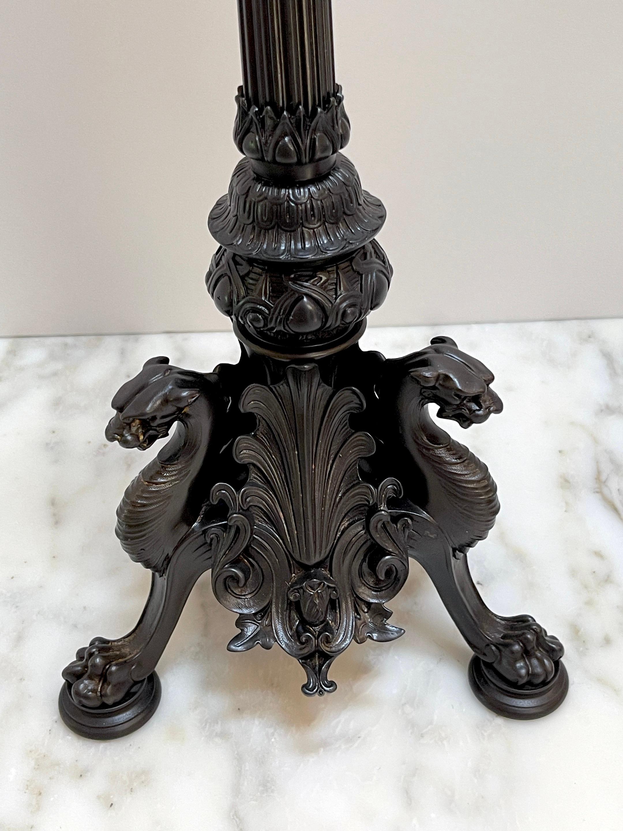 Pair of Napoleon III Patinated Bronze Patina 5-Light Candelabra, France C 1870s For Sale 8