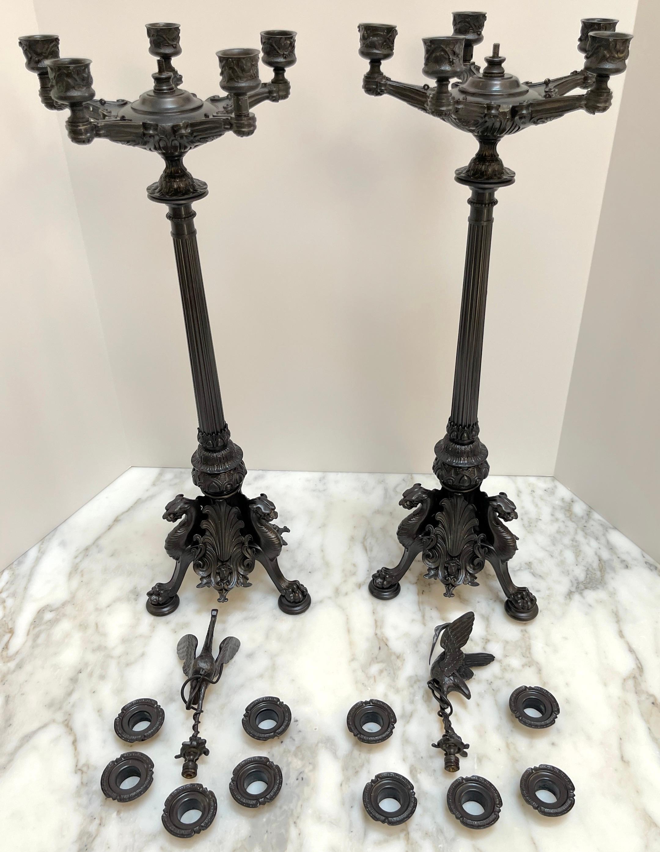 Pair of Napoleon III Patinated Bronze Patina 5-Light Candelabra, France C 1870s For Sale 9