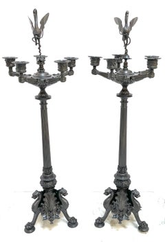 Paar Napoleon III Patinierte Bronze Patina 5-Light Candelabra, Frankreich C 1870s