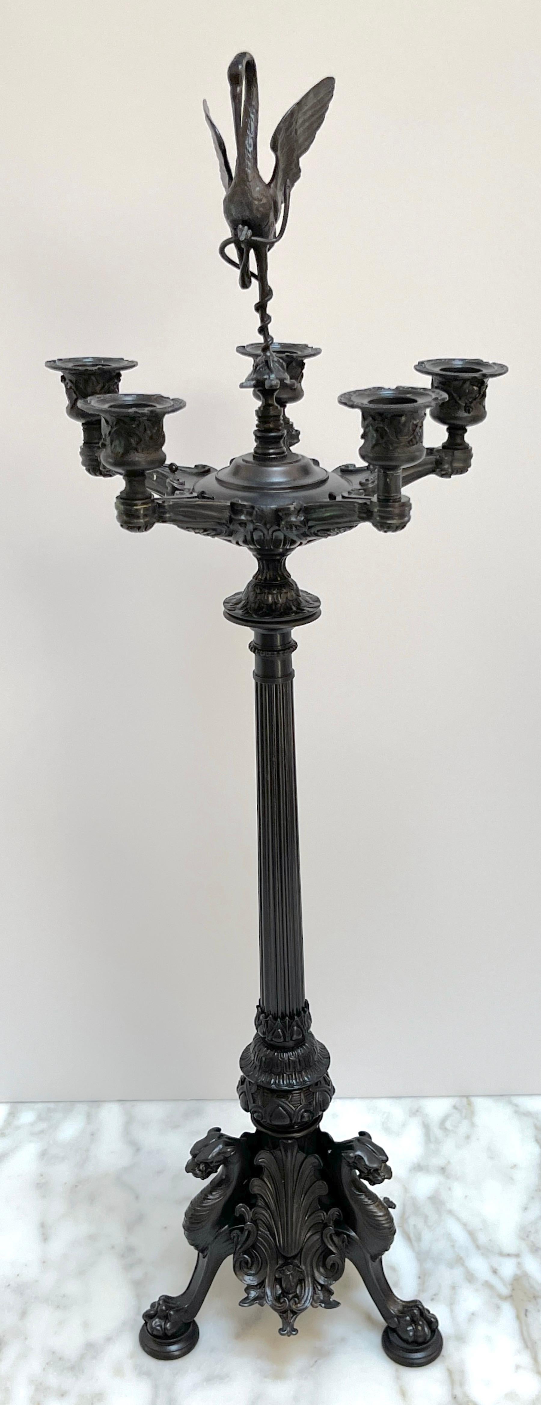 Pair of Napoleon III Patinated Bronze Patina 5-Light Candelabra, France C 1870s For Sale 2