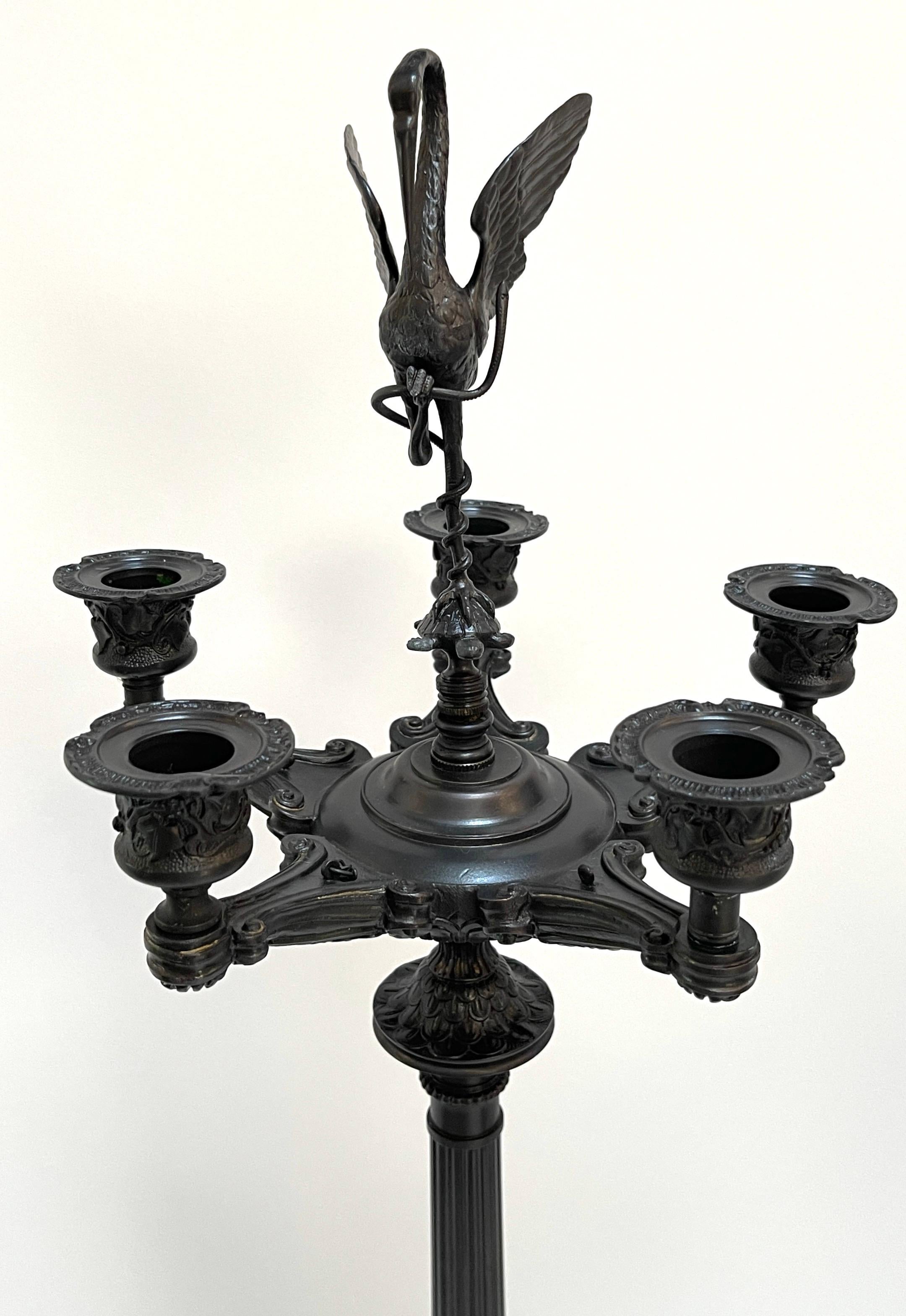 Pair of Napoleon III Patinated Bronze Patina 5-Light Candelabra, France C 1870s For Sale 3
