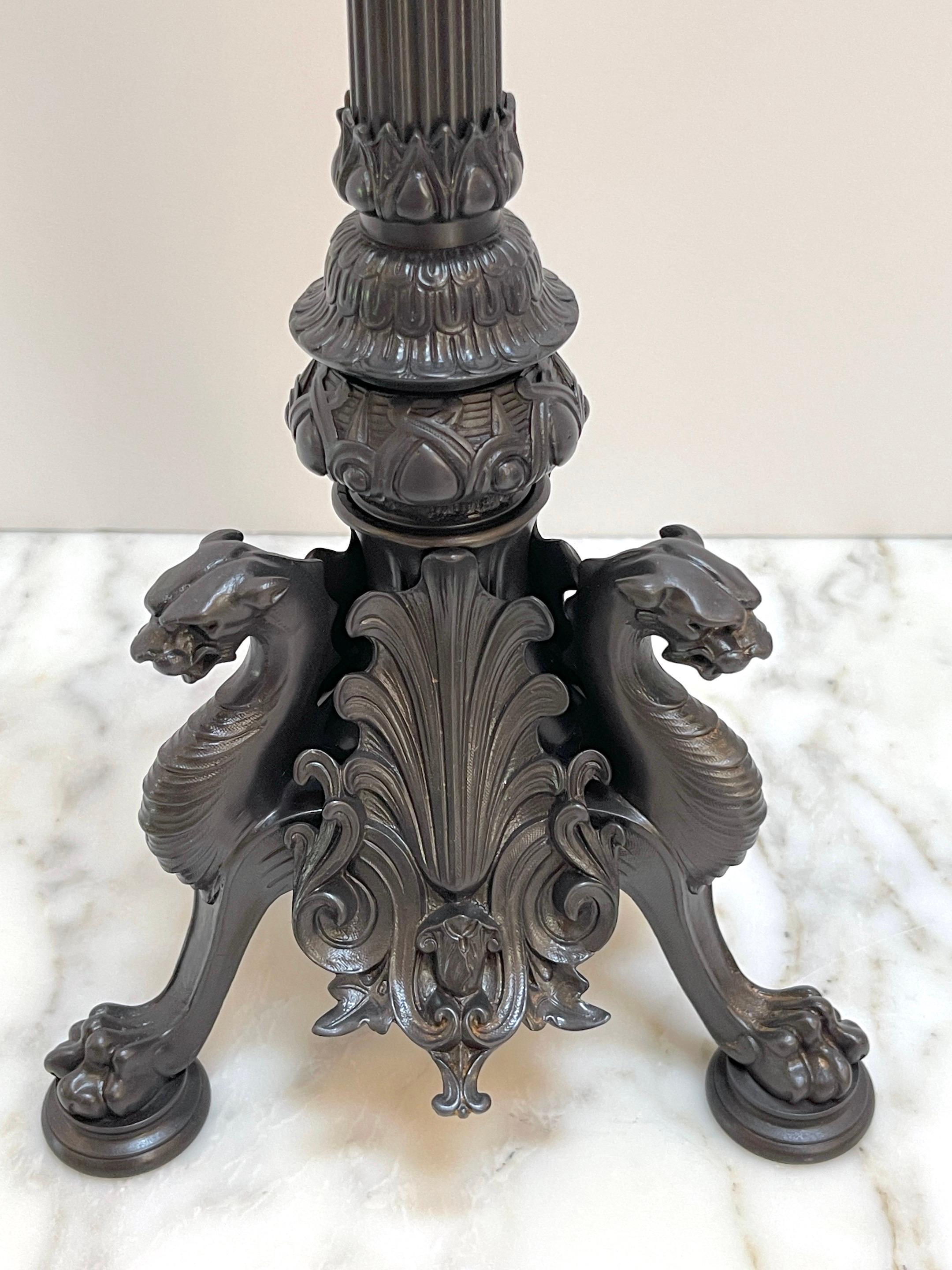 Pair of Napoleon III Patinated Bronze Patina 5-Light Candelabra, France C 1870s For Sale 4