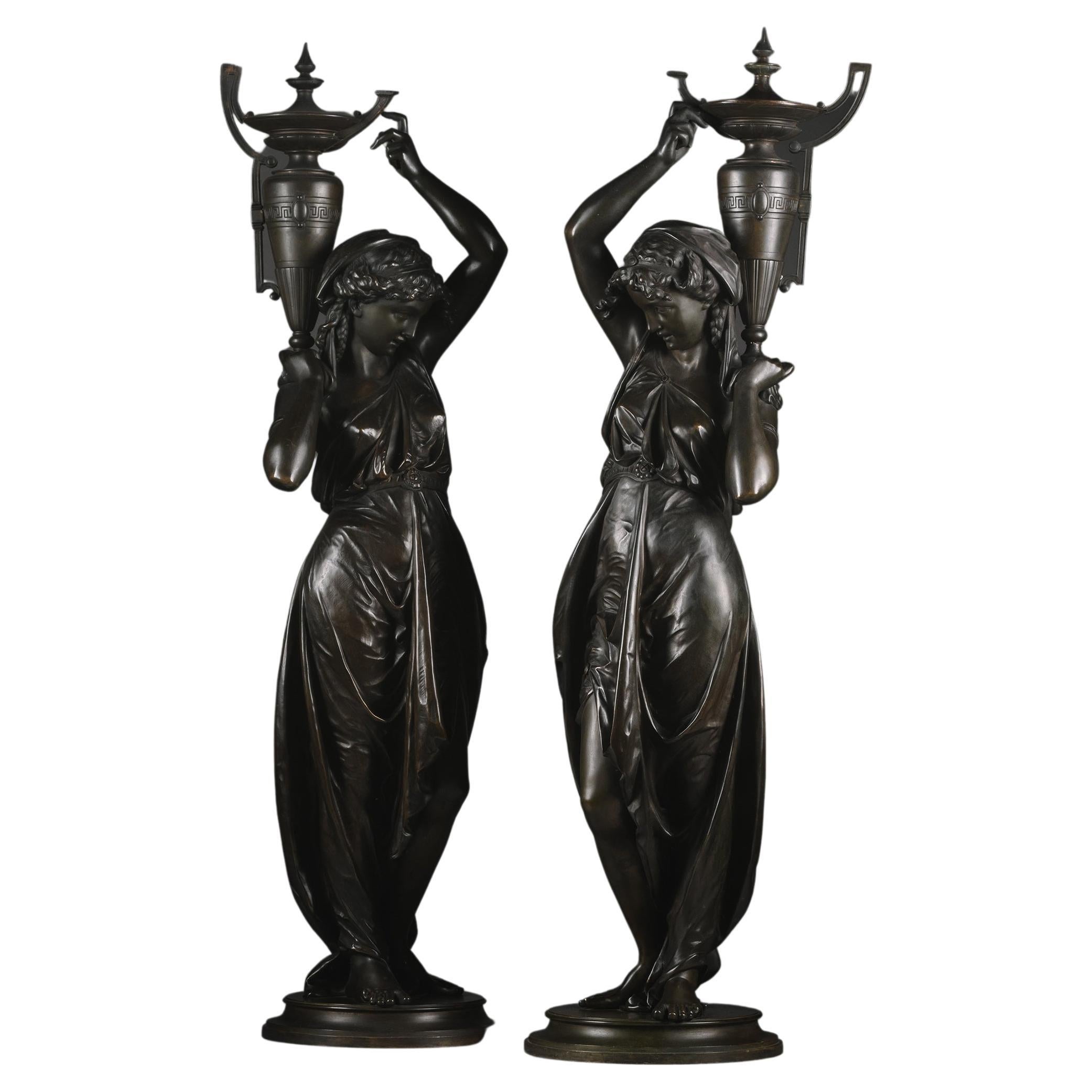 Pair Of Napoleon III Patrinated-Bronze Figures, by Victor Paillard For Sale