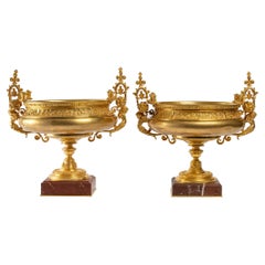 Pair of Napoleon III Period Bronze and Marble Cups