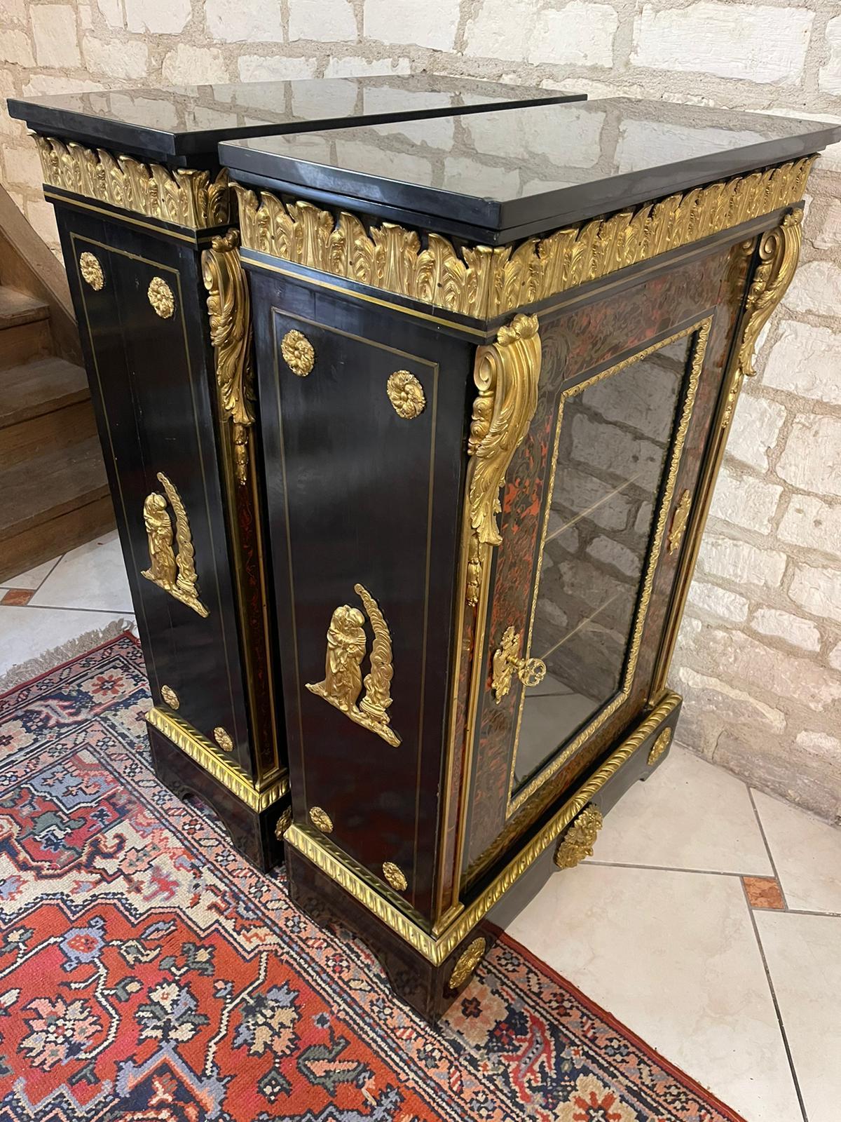Pair of Napoleon III period cabinets in Boulle Marquetry 19th Century For Sale 5