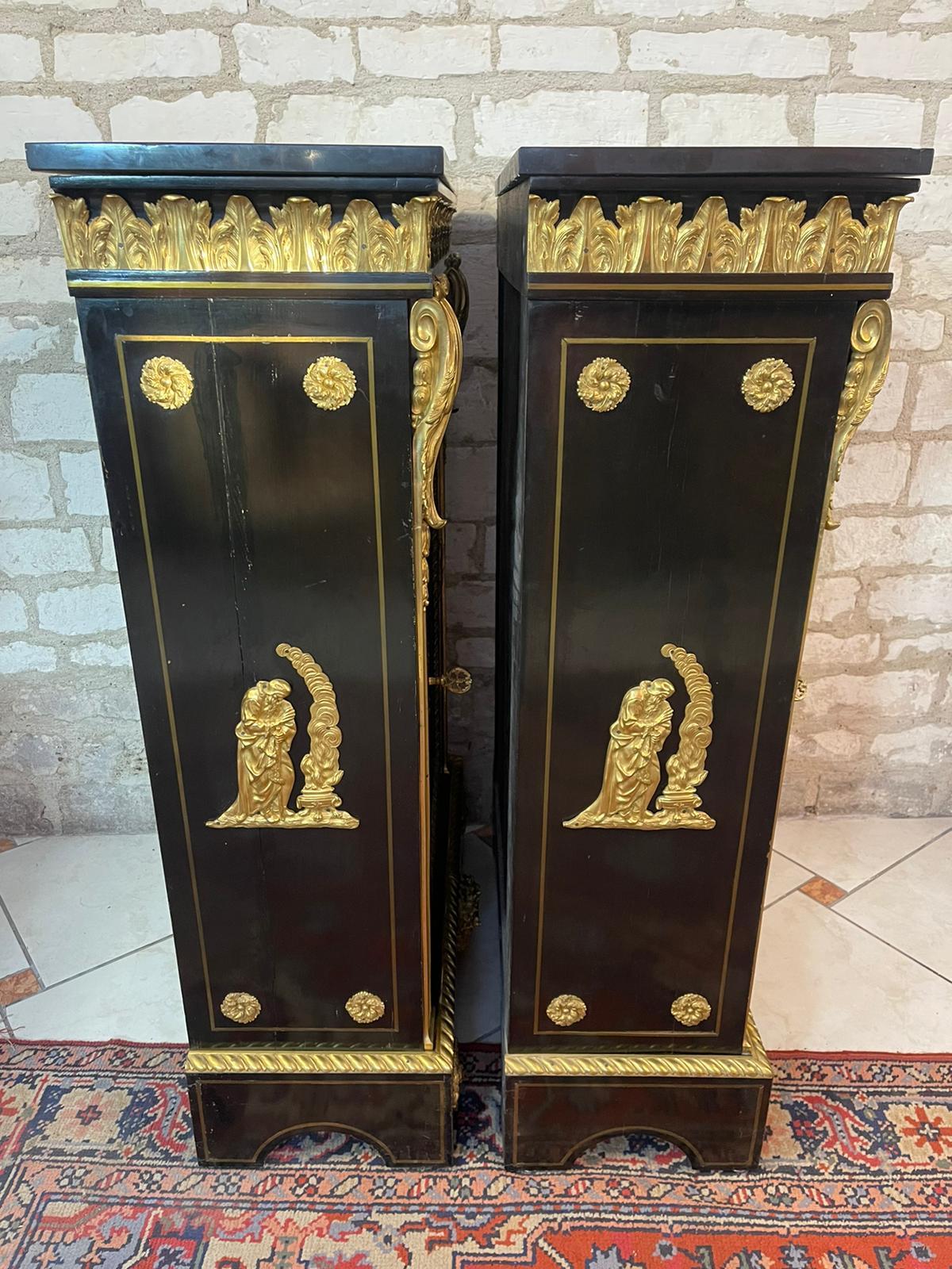 Pair of Napoleon III period cabinets in Boulle Marquetry 19th Century For Sale 8