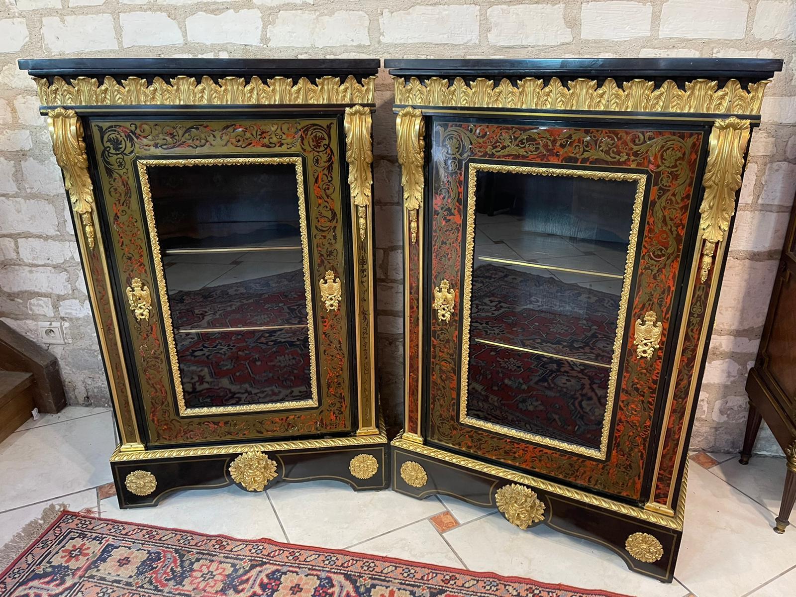 French Pair of Napoleon III period cabinets in Boulle Marquetry 19th Century For Sale