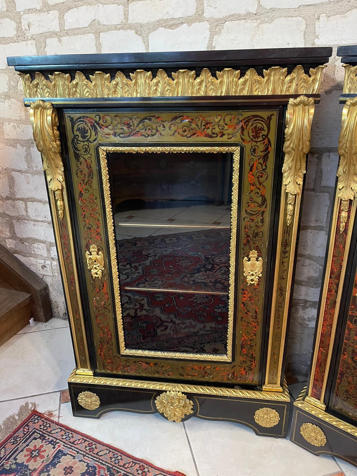 Hand-Crafted Pair of Napoleon III period cabinets in Boulle Marquetry 19th Century For Sale