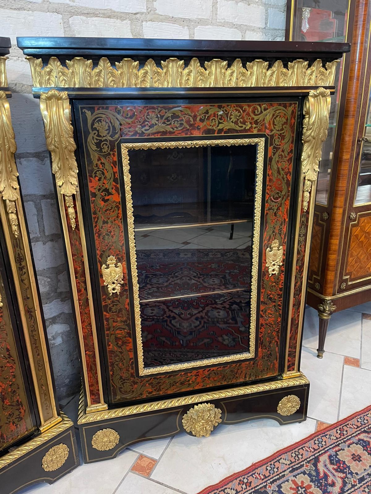 Pair of Napoleon III period cabinets in Boulle Marquetry 19th Century For Sale 2