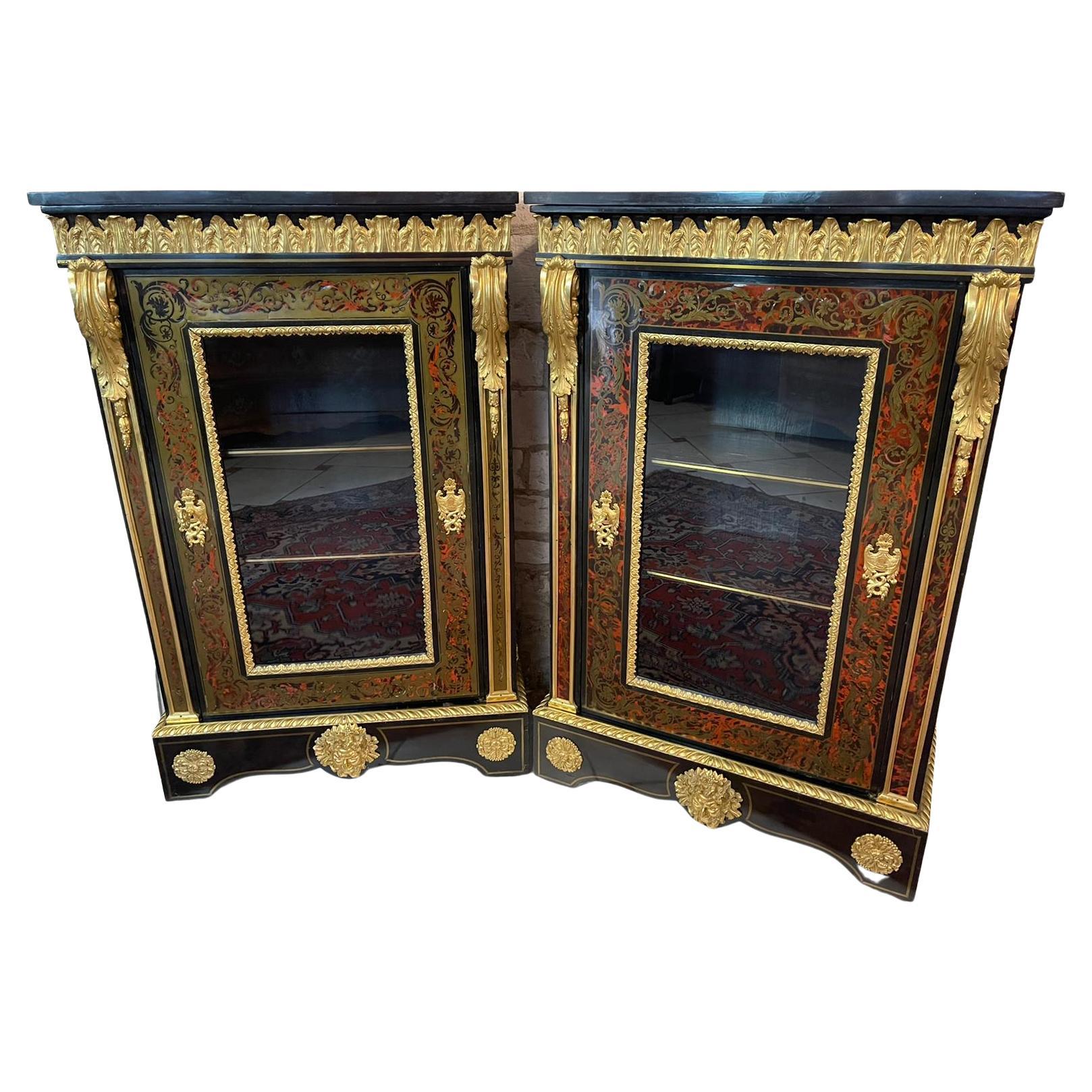 Pair of Napoleon III period cabinets in Boulle Marquetry 19th Century For Sale