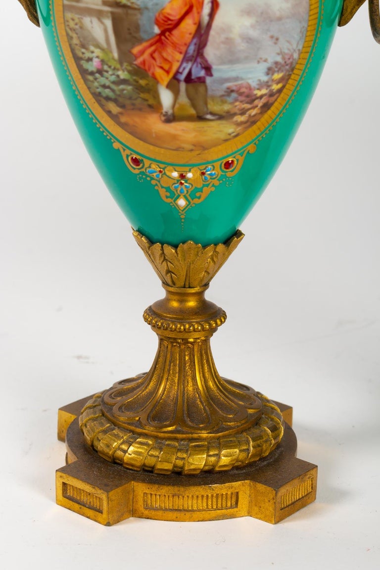 Pair of Napoleon III Period Candlesticks in Porcelain and Golden Bronze ...