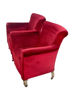 Pair of Napoleon III Period Crimson Velvet Bergere Chairs with wheels