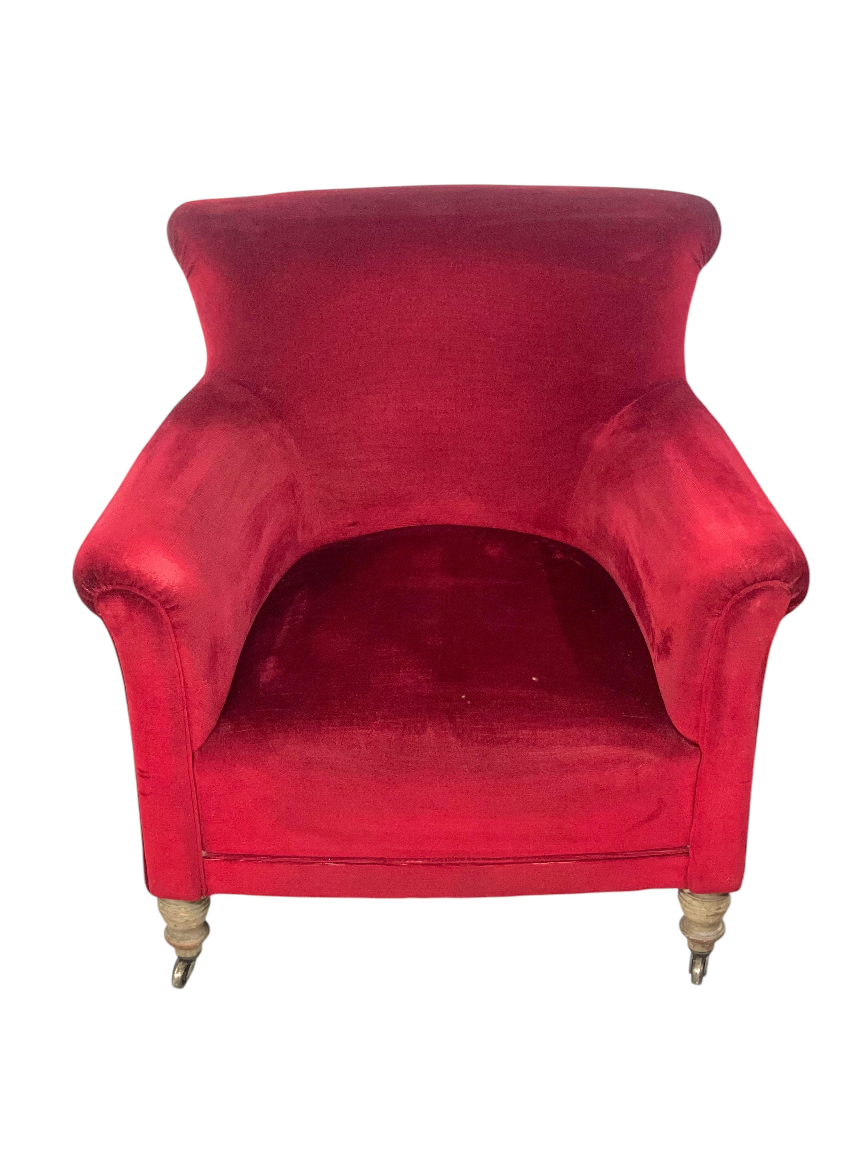 Pareja de sillas bergere de terciopelo carmesí con ruedas del periodo Napoleón III en venta 1
