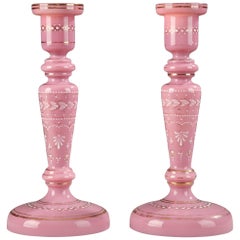 Antique Pair of Napoléon III Period Opaline Candlesticks