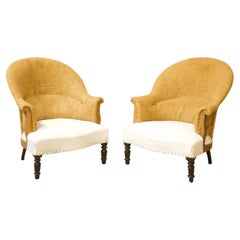 Pair of Napoleon III Plain Curved Back Armchairs