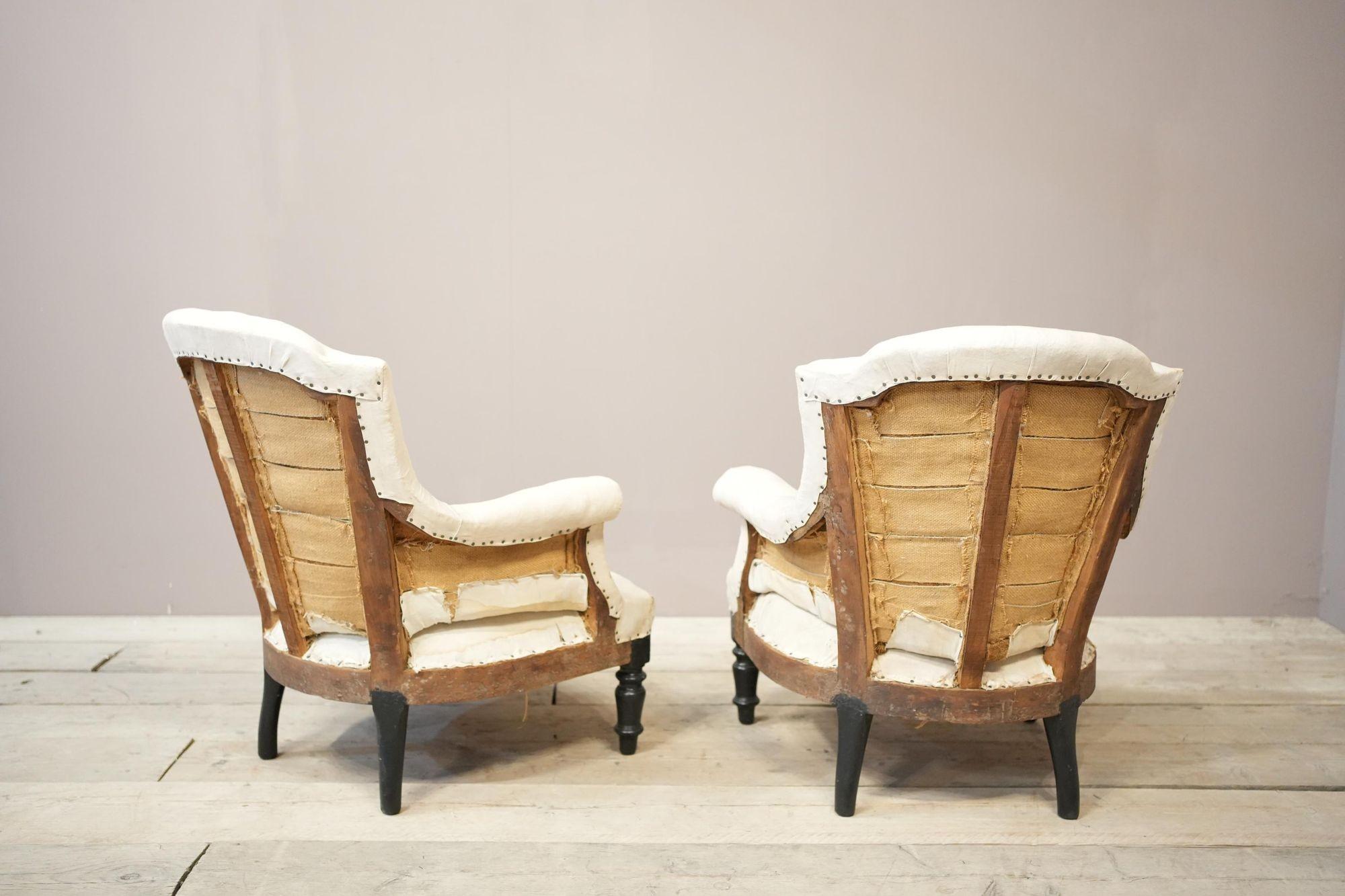 Upholstery Pair of Napoleon III plain shield back armchairs