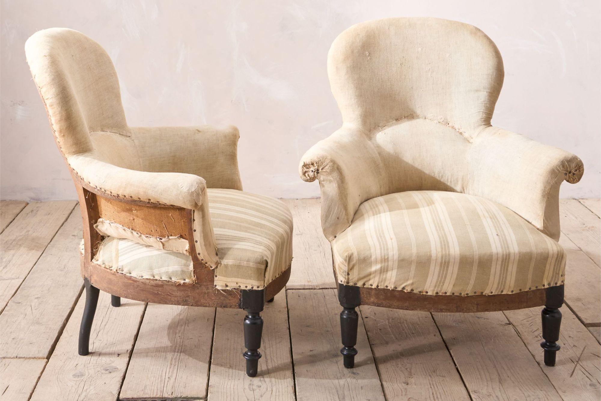 19th Century Pair of Napoleon III plain spoon back armchairs