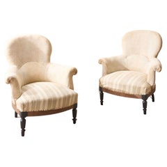 Pair of Napoleon III plain spoon back armchairs