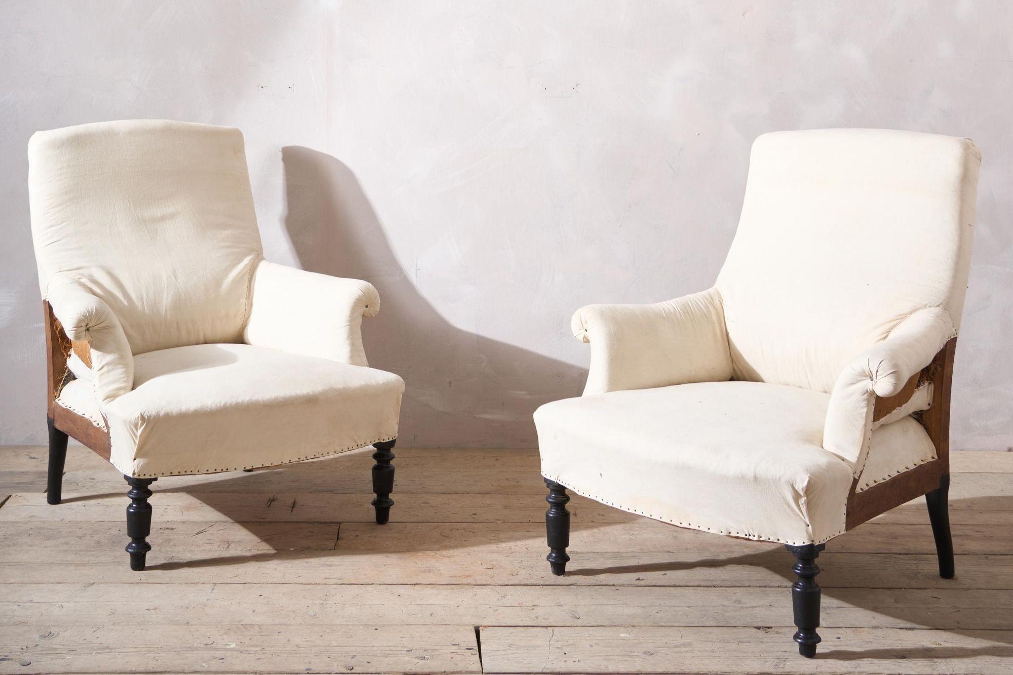 Paar Napoleon-III-Sessel mit quadratischer Rückenlehne im Zustand „Gut“ im Angebot in Malton, GB