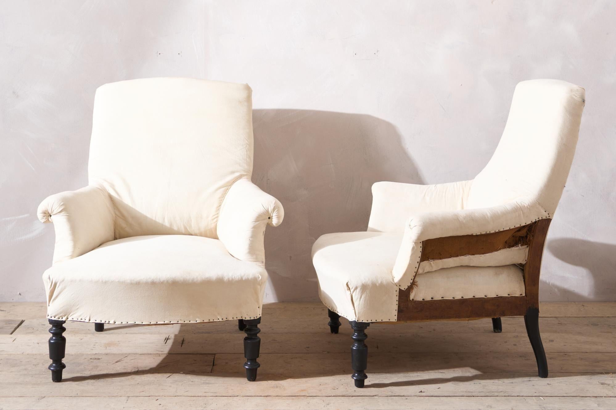 Paar Napoleon-III-Sessel mit quadratischer Rückenlehne (19. Jahrhundert) im Angebot