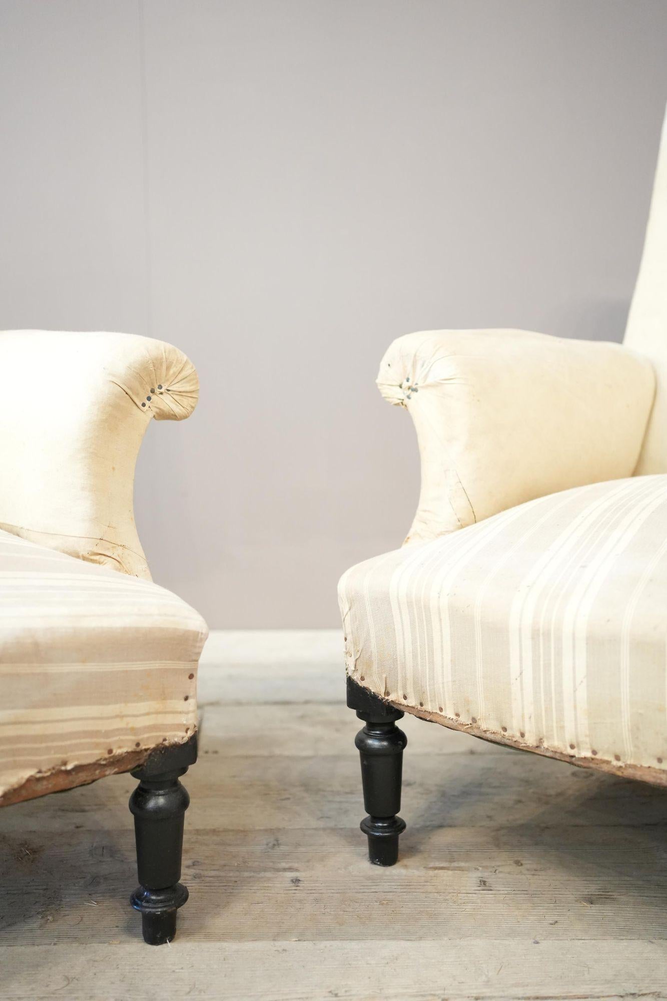 Pair of Napoleon III plain square backed armchairs In Good Condition In Malton, GB