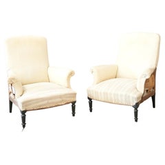 Antique Pair of Napoleon III plain square backed armchairs