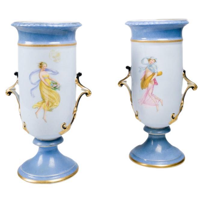 Pair Of Napoleon III Porcelain Vases, 19th Century, Jean Nast For Sale