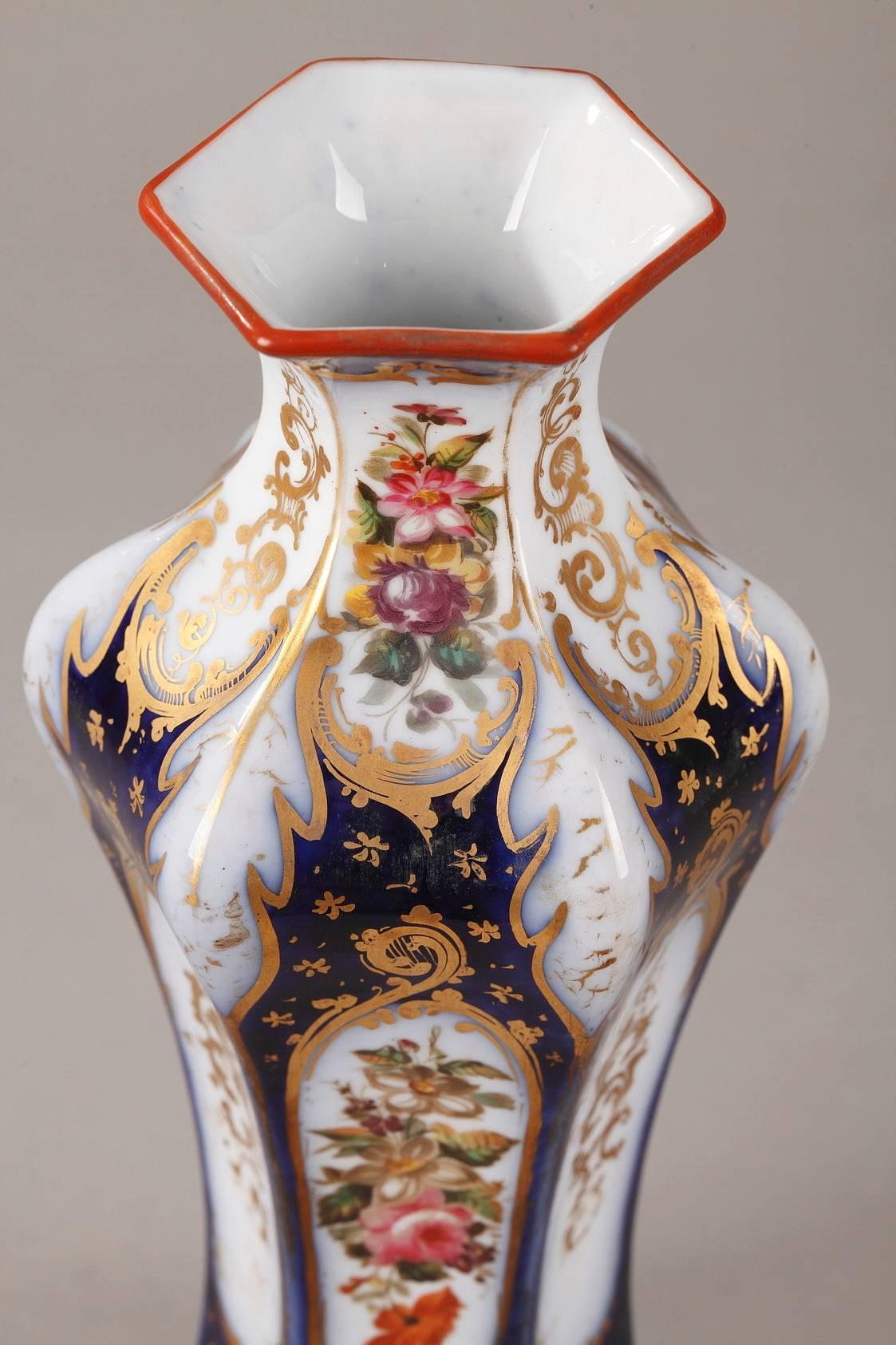 French Pair of Napoleon III Porcelain Vases For Sale