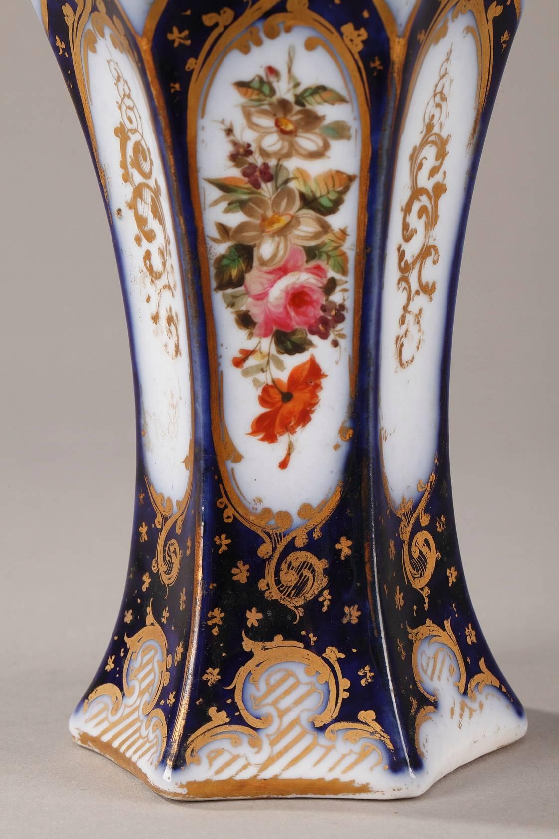 Enameled Pair of Napoleon III Porcelain Vases For Sale