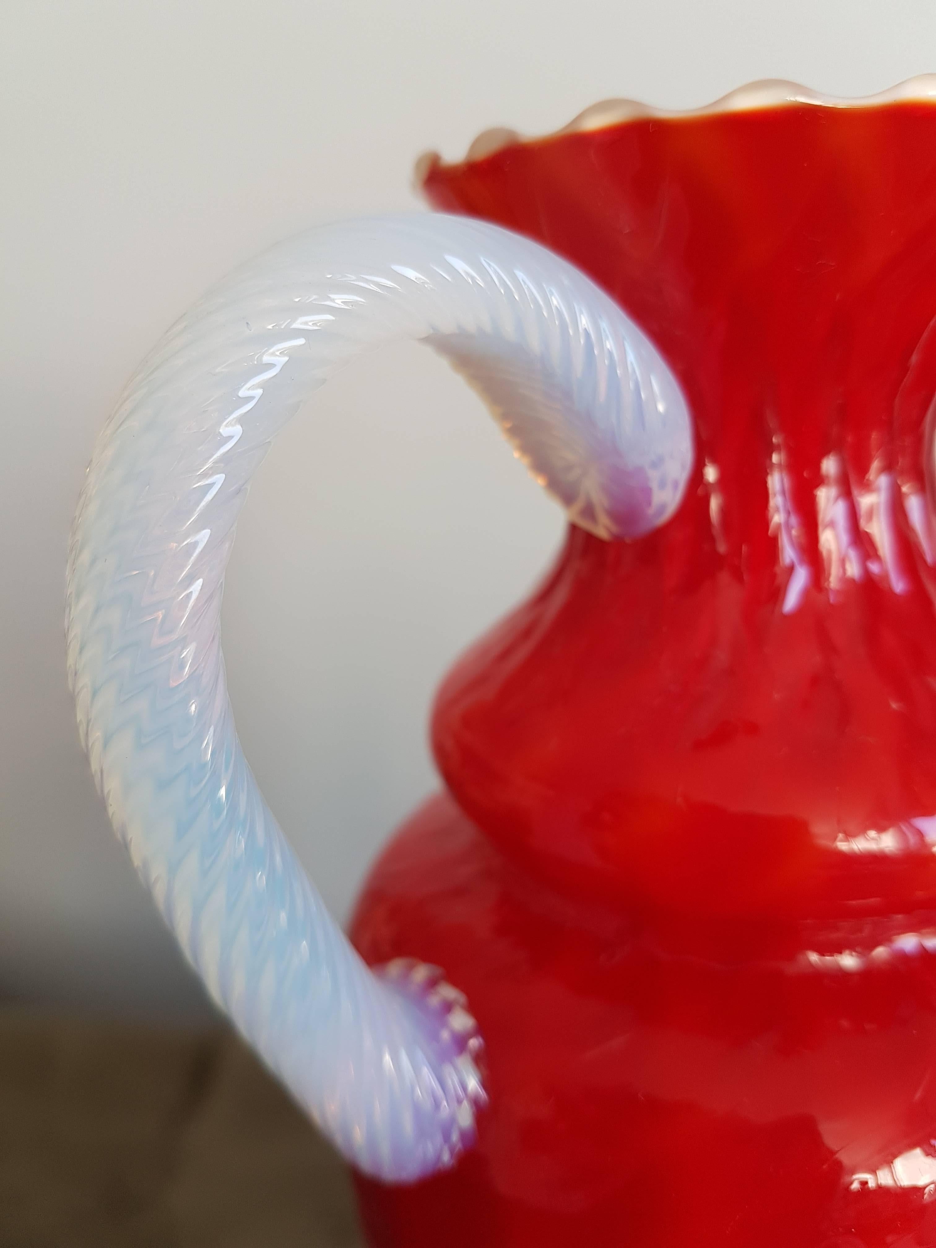 Pair of Napoleon III style, refined vases or jars in vibrant red and matte white opaline glass.
In different shades and forms, sensual lines, very elegant holders, great contrast of colors, shiny, tall size, great feet base and in an excellent