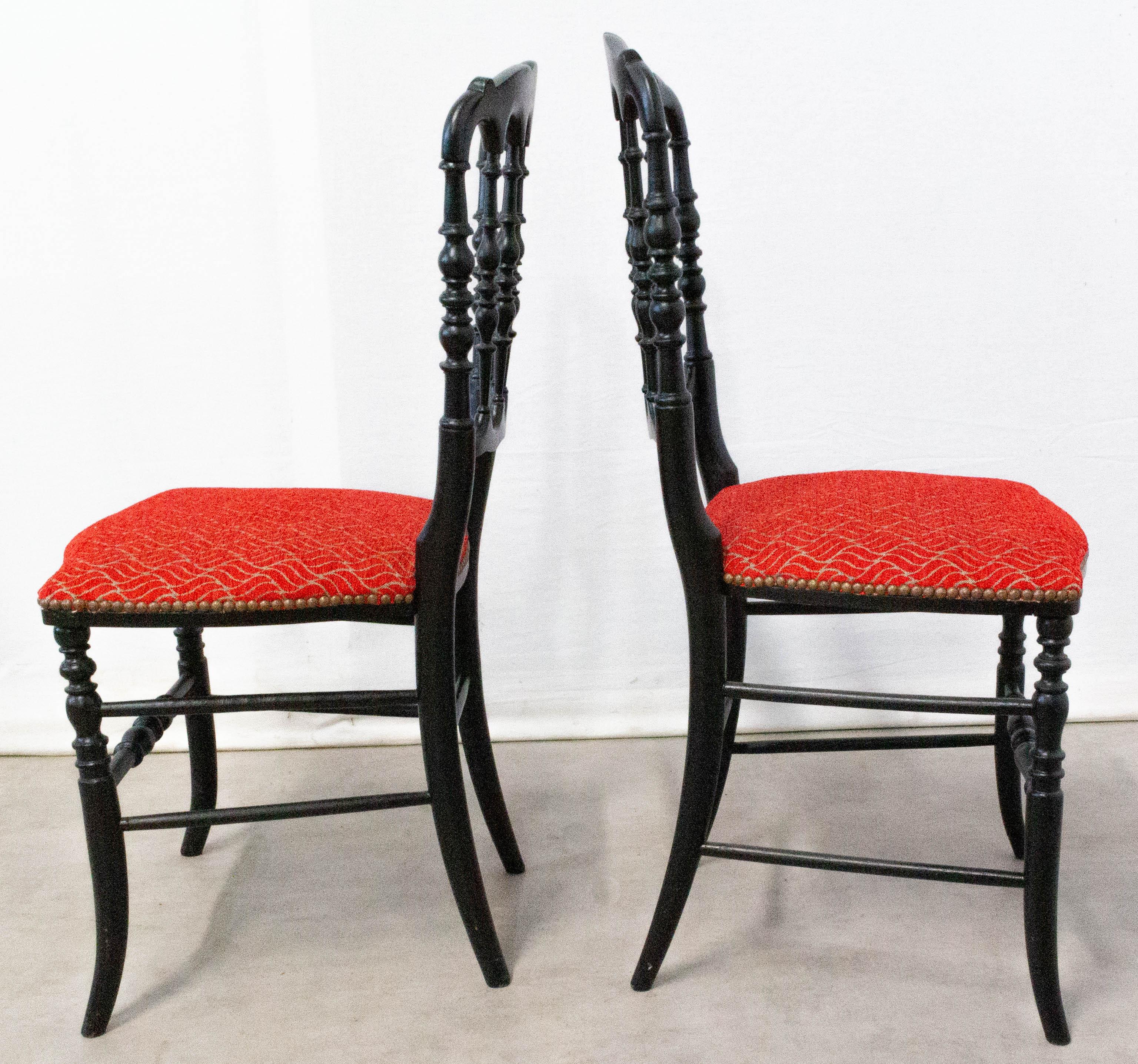 Upholstery Pair of Napoleon III Red Chairs Upholstered French, Late 19th Century For Sale