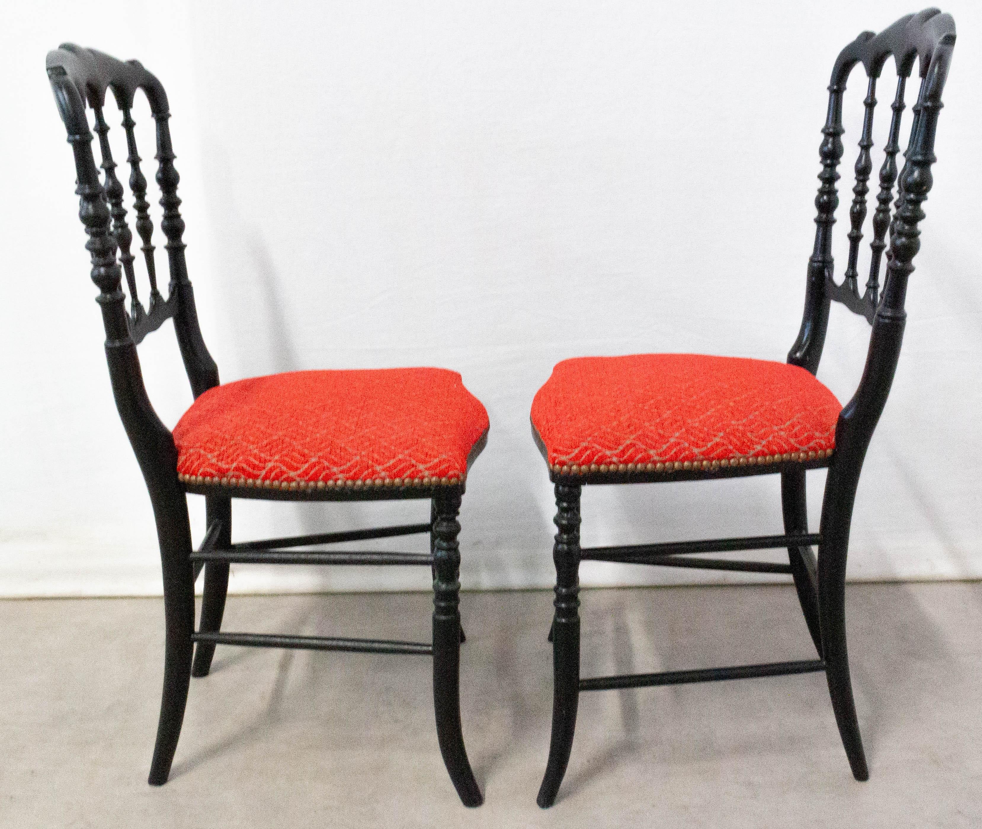 Pair of Napoleon III Red Chairs Upholstered French, Late 19th Century For Sale 1
