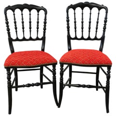 Pair of Napoleon III Red Chairs Upholstered French, Late 19th Century